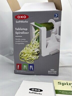 OXO SoftWorks Tabletop Manual Spiralizer Blades Storage Manual Recipe Book NIB